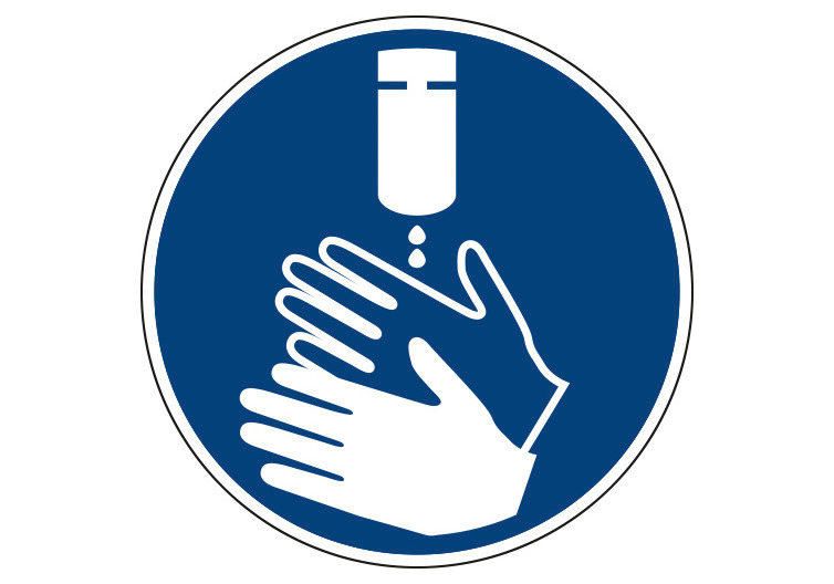 Rótulo "Desinfectar las manos", lámina Ø 50 mm, hoja/6 unidades