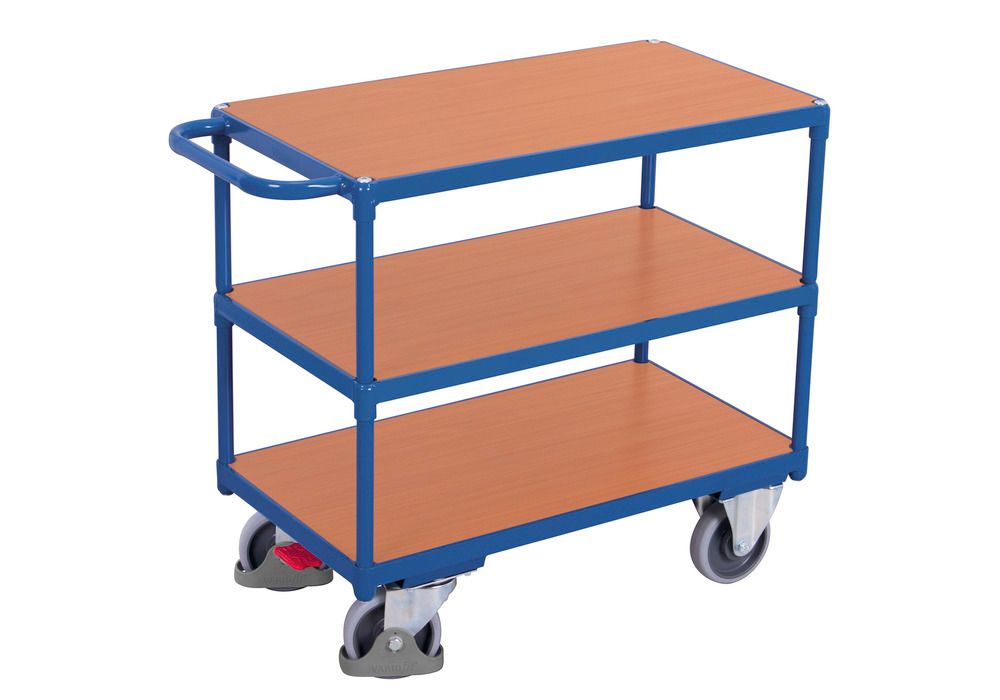 Ciężki wózek stołowy ze stali, 3 półki, lakierowany proszkowo, EasySTOP, nośność 500 kg, 1200x800 mm