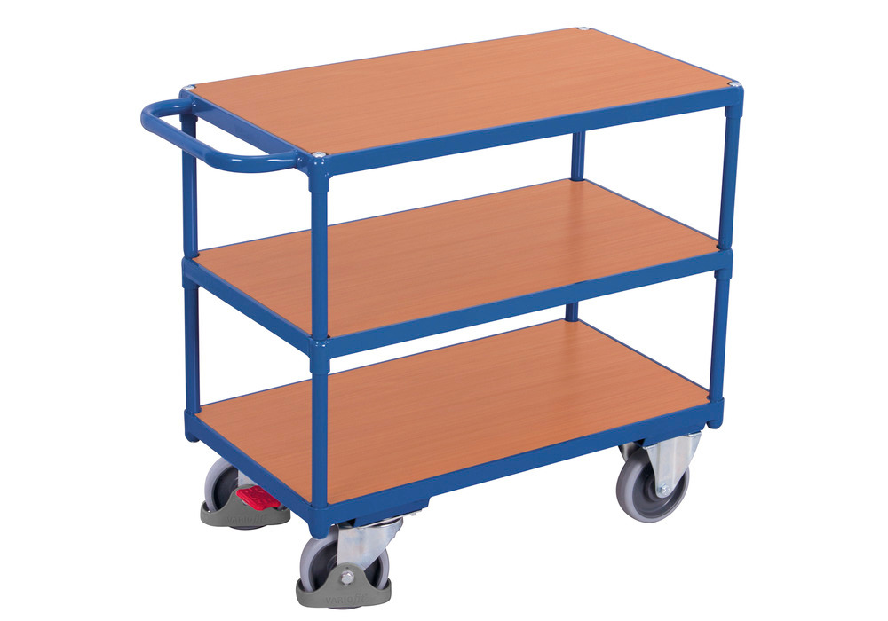 Ciężki wózek stołowy ze stali, 3 półki, lakierowany proszkowo, EasySTOP, nośność 500 kg, 1000x700 mm
