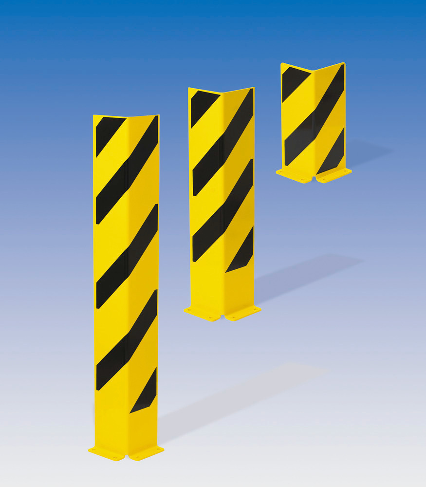 Impact protection corner 1200, plastic coated, yellow with black stripes, 1200 x 160 mm
