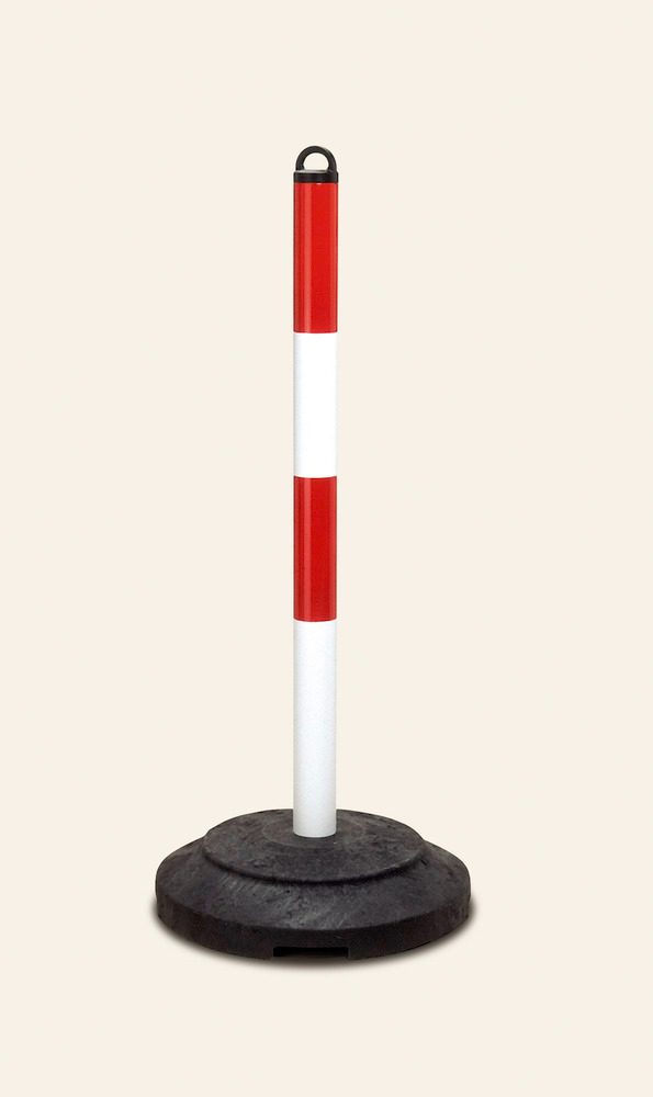 Tung sperrestolpe med kjetting, rød/hvit, recyclingfot, 1000 mm høy