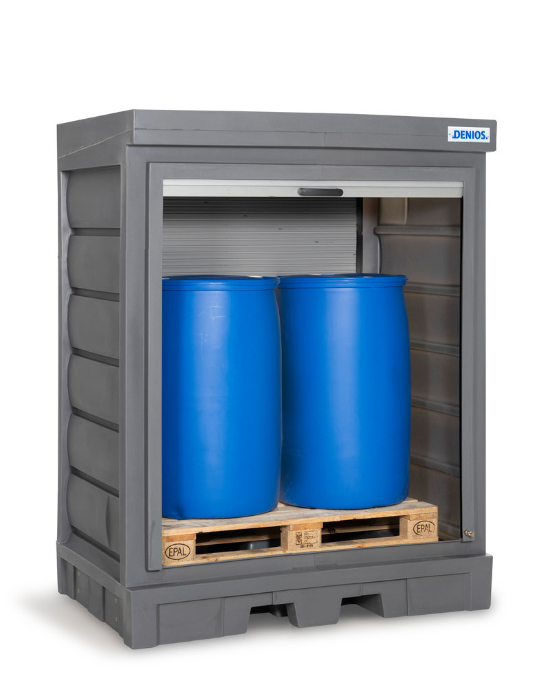 PolySafe hazardous materials depot D, with roller shutter, for 2 x 205 litre drums