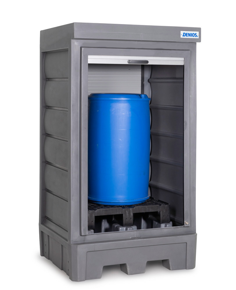 Depósito para produtos químicos PolySafe D1, persiana, para armazena 1 bidão de até 200 litros