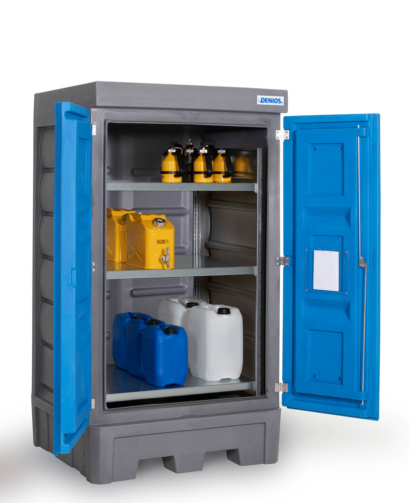 Depósito PolySafe D1, com portas e estante em aço para recipientes pequenos