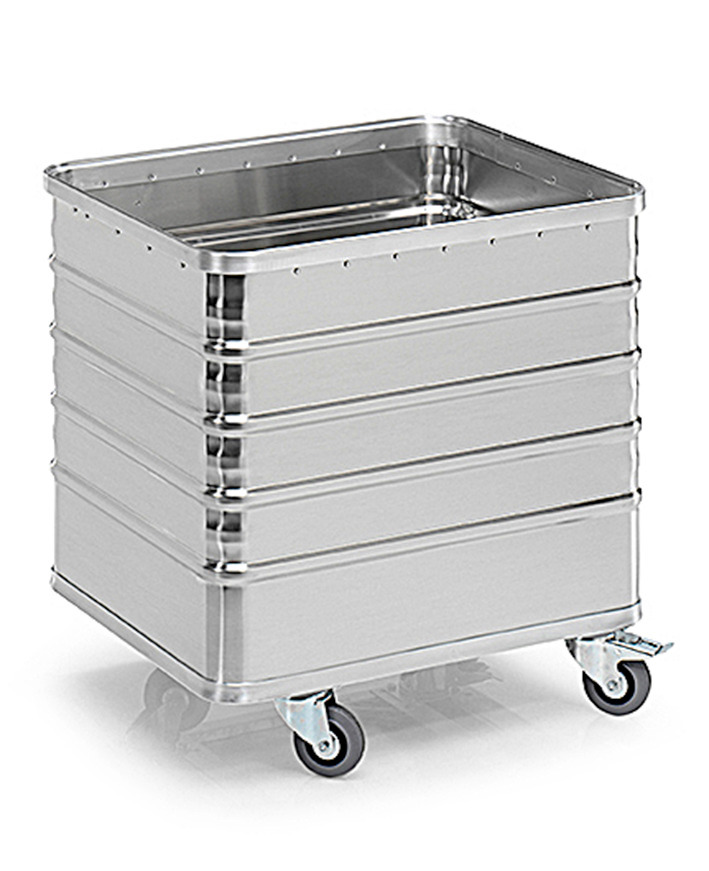 Transport container TW 235-D, without lid, 4 closed sides, 4 swivel wheels, 225 litres