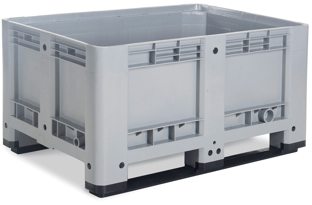 Palettenbox PB 8-K aus grauem Kunststoff, mit 2 Längskufen, 330 Liter Volumen