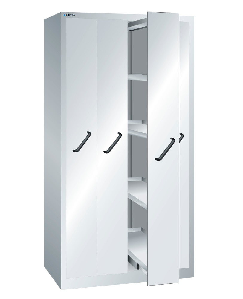 Vertical pull-out cabinet Lista, W 1000 mm, 4 pull-outs with adjustable shelves, light grey