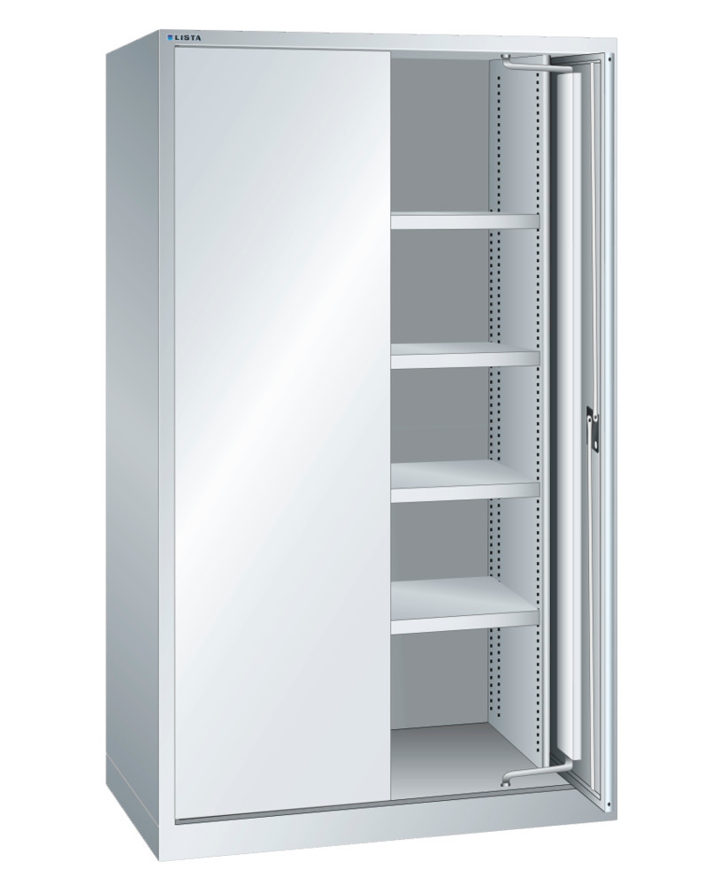Portes coulissantes-pivotantes disparaissent dans le corps lorsqu'on les ouvrent, pour un accès libre au contenu de l'armoire.