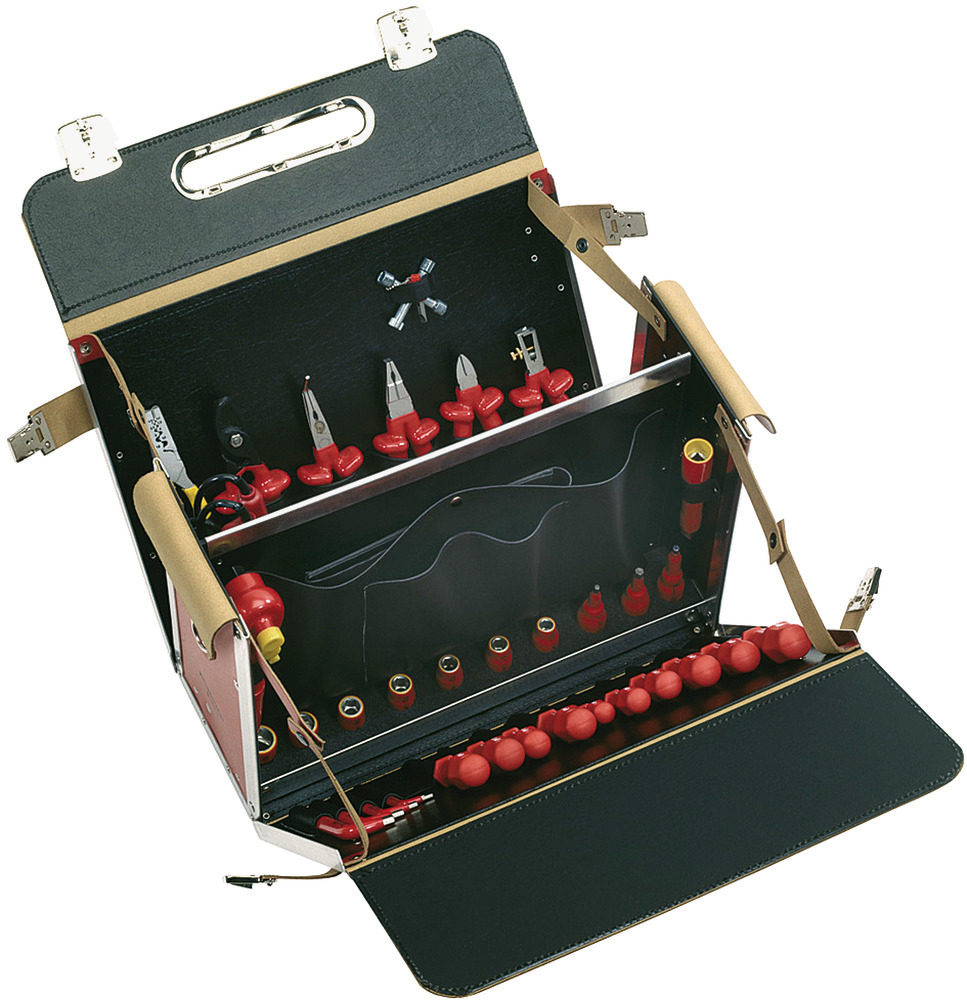 VDE leather tool case ''Profi'', 42 part set, both sides open, tools insulated 1000 V