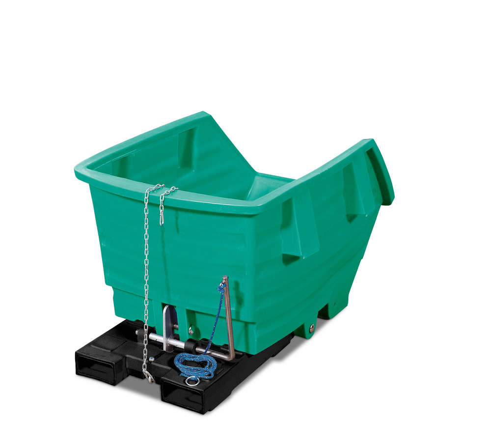 Kippwagen aus Polyethylen (PE), mit Gabeltaschen, 500 Liter Volumen, grün