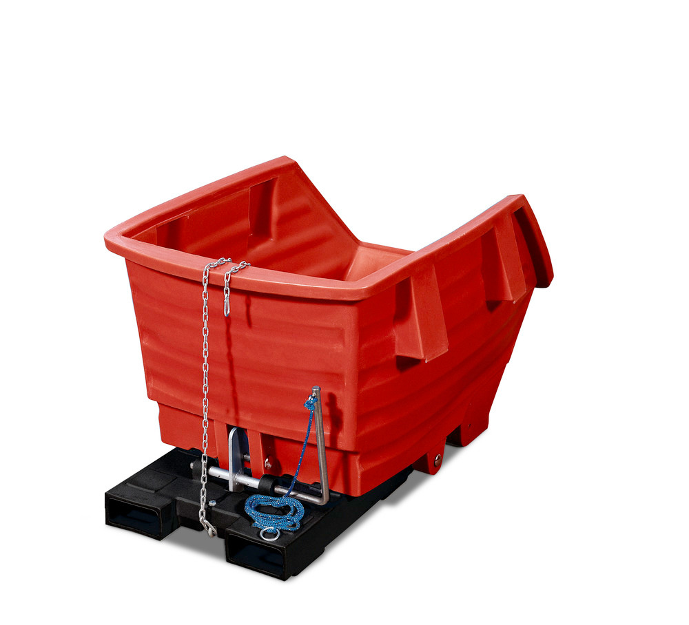 Kippwagen aus Polyethylen (PE), mit Gabeltaschen, 750 Liter Volumen, rot