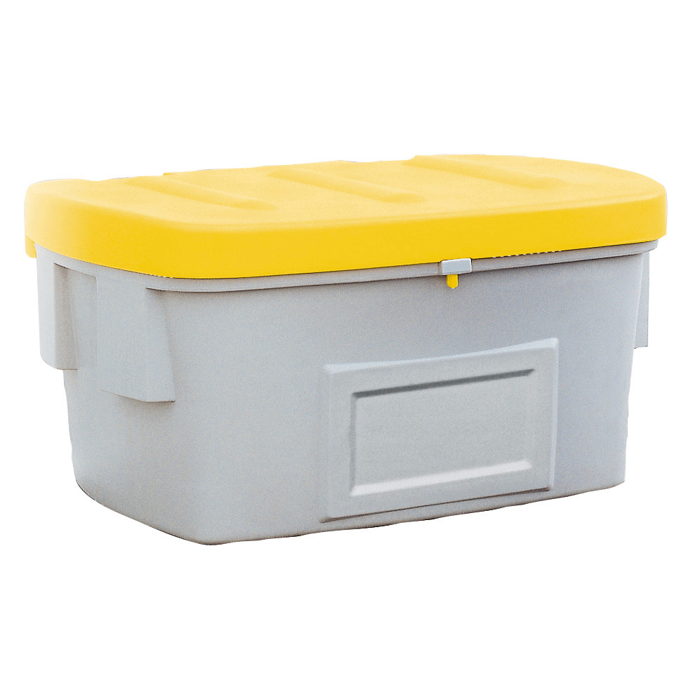 Sandbehållare SB 550 av polyetylen (PE), volym 550 liter, gult lock