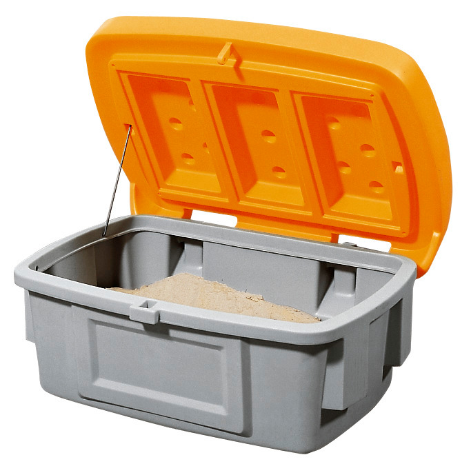 Streugutbehälter SB 100 aus Polyethylen (PE), 100 Liter Volumen, orangener Deckel