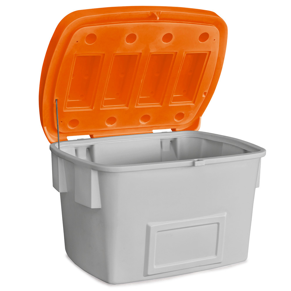 Contenitore per materiali da spargere SB 700 in polietilene (PE), da 700 litri, coperchio arancione