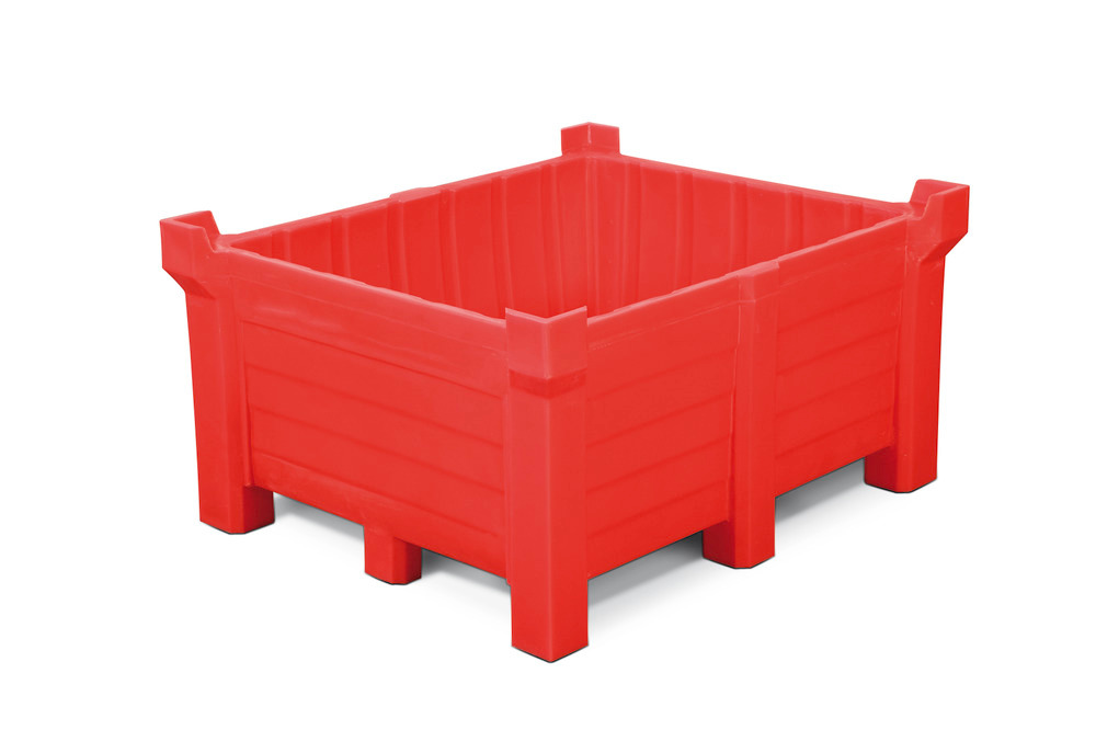 Stohovatelná nádoba PolyPro z PE, obsah 400 litrů, záchytný objem 360 litrů, uzavřená, červená