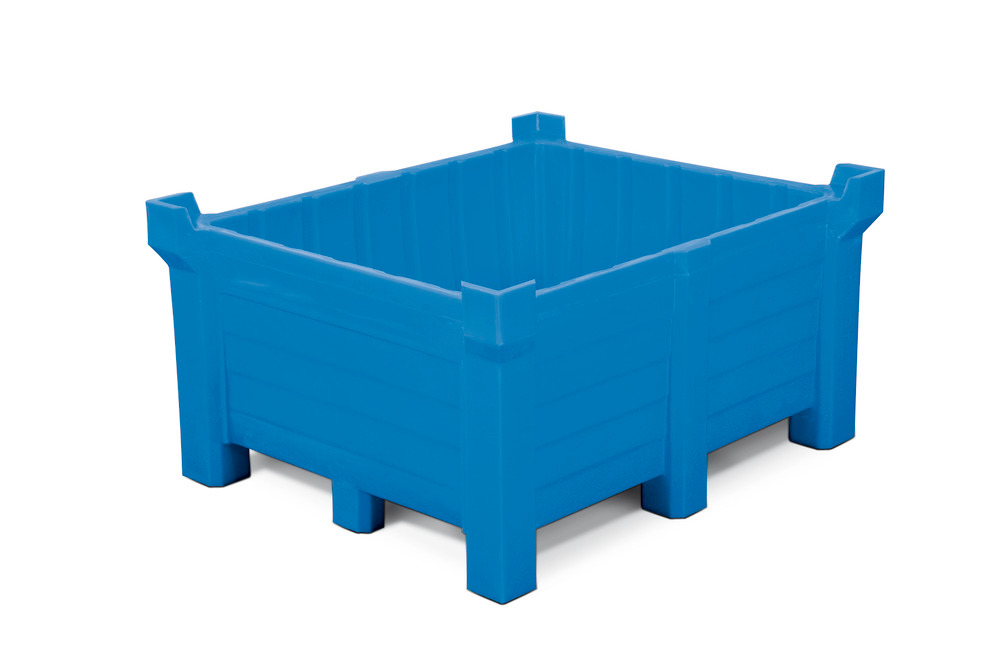 Bac gerbable PolyPro en PE, 400 litres, volume de rétention 360 litres, parois pleines, bleu