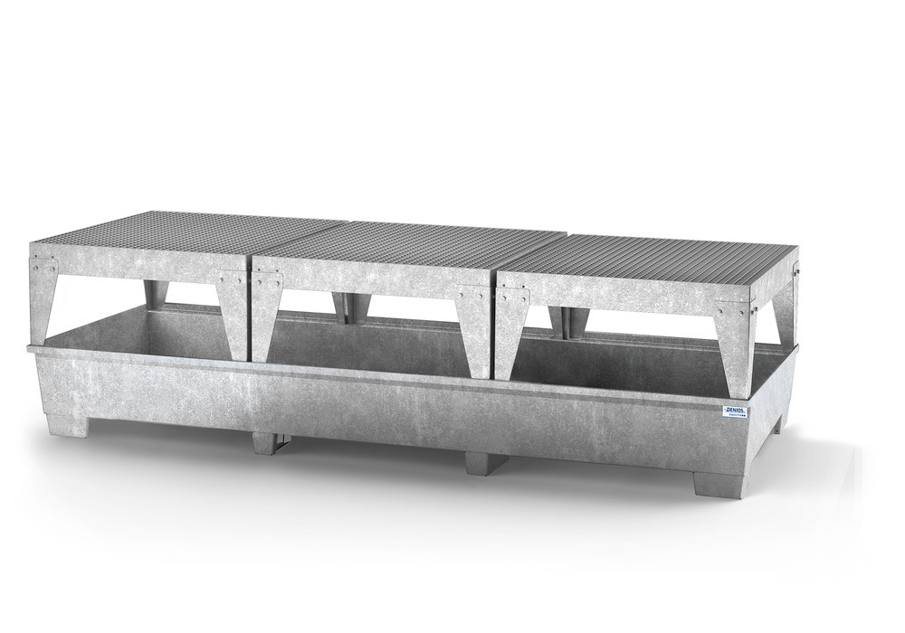Cubeto de retención classic-line en acero para 3 GRG/IBC, galvanizado, con 3 estantes de llenado