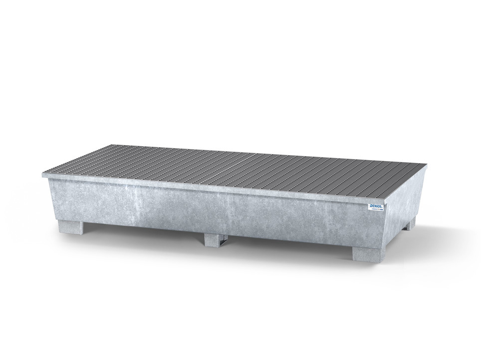 Spill pallet classic-line in steel for 2 IBCs, galvanised, 2 grids