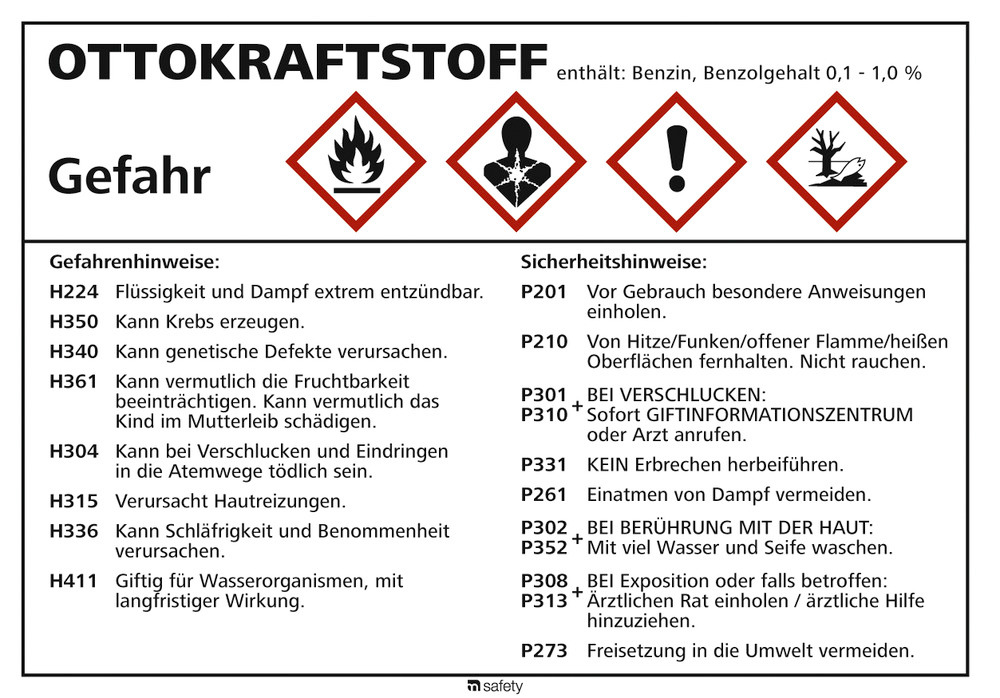 GHS Gefahrstoffsymbol-Schild "Ottokraftstoff" Folie, 105 X 74 Mm ...