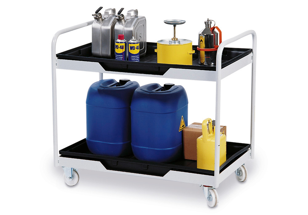 Mobile work table with 2 PE sump pallets, collection volume 2 x 30 litre