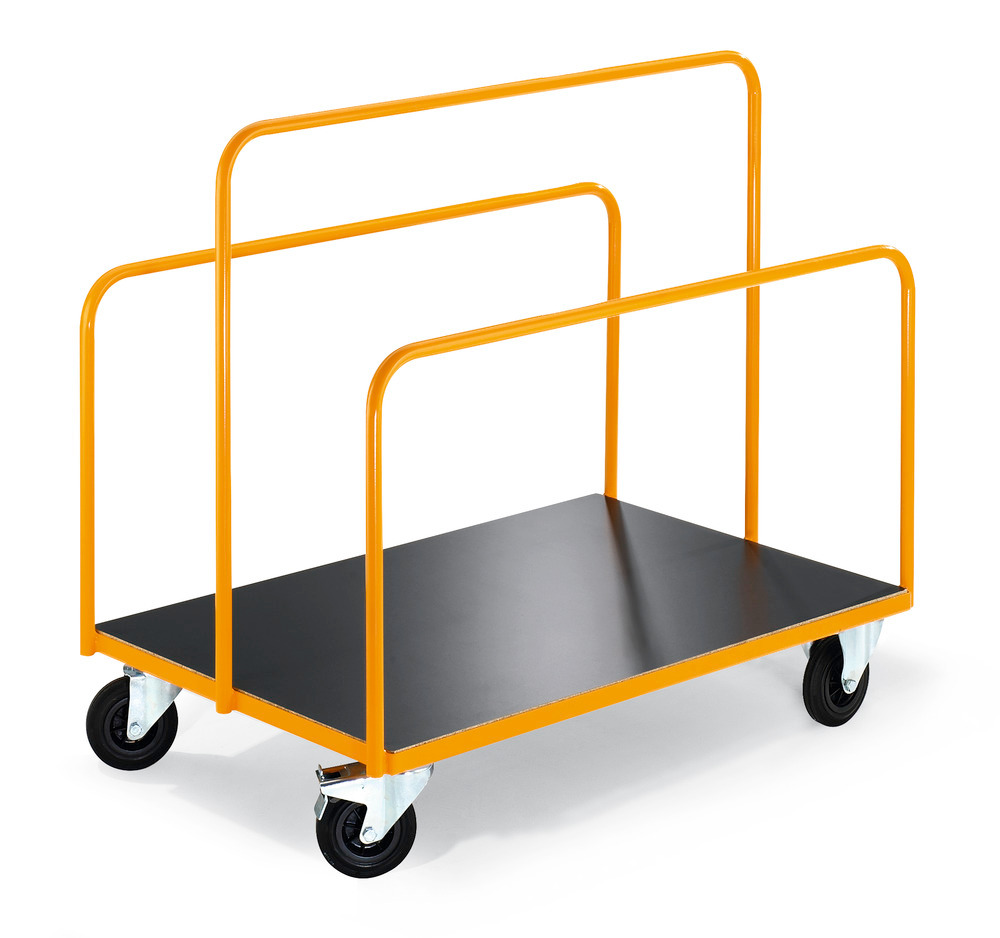 Board trolley Basic PTW, 1250 x 800mm, 3 fixed frames, solid rubber tyres, yellow