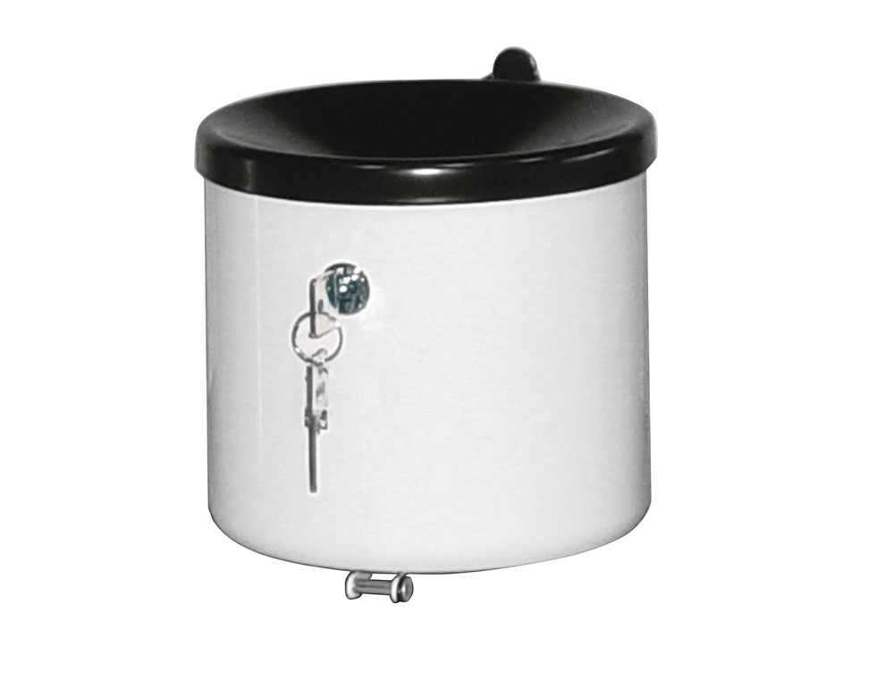Wall mounted ashtray, 2.4 litres, white, lockable version