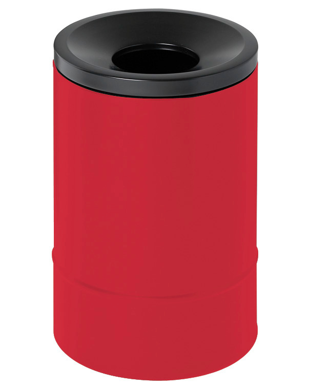 Corbeille antifeu, 15 litres, en acier, rouge avec couvercle noir