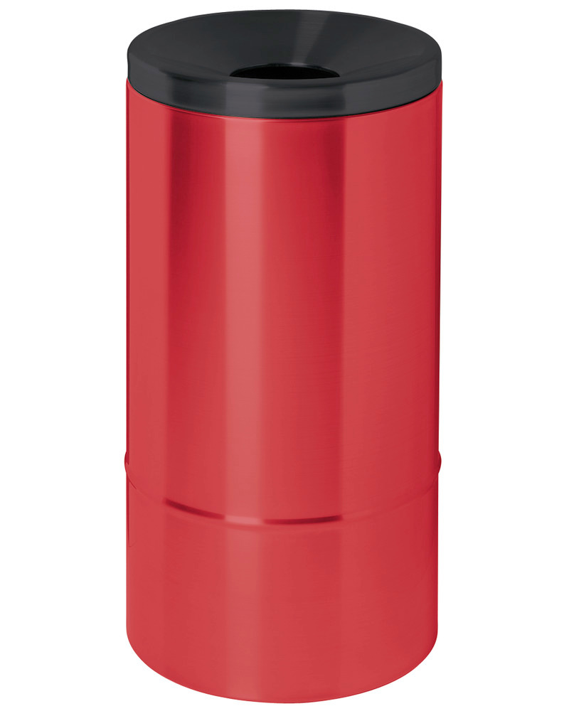 Self-extinguishing waste paper bin, 50 litres, steel, red with black lid