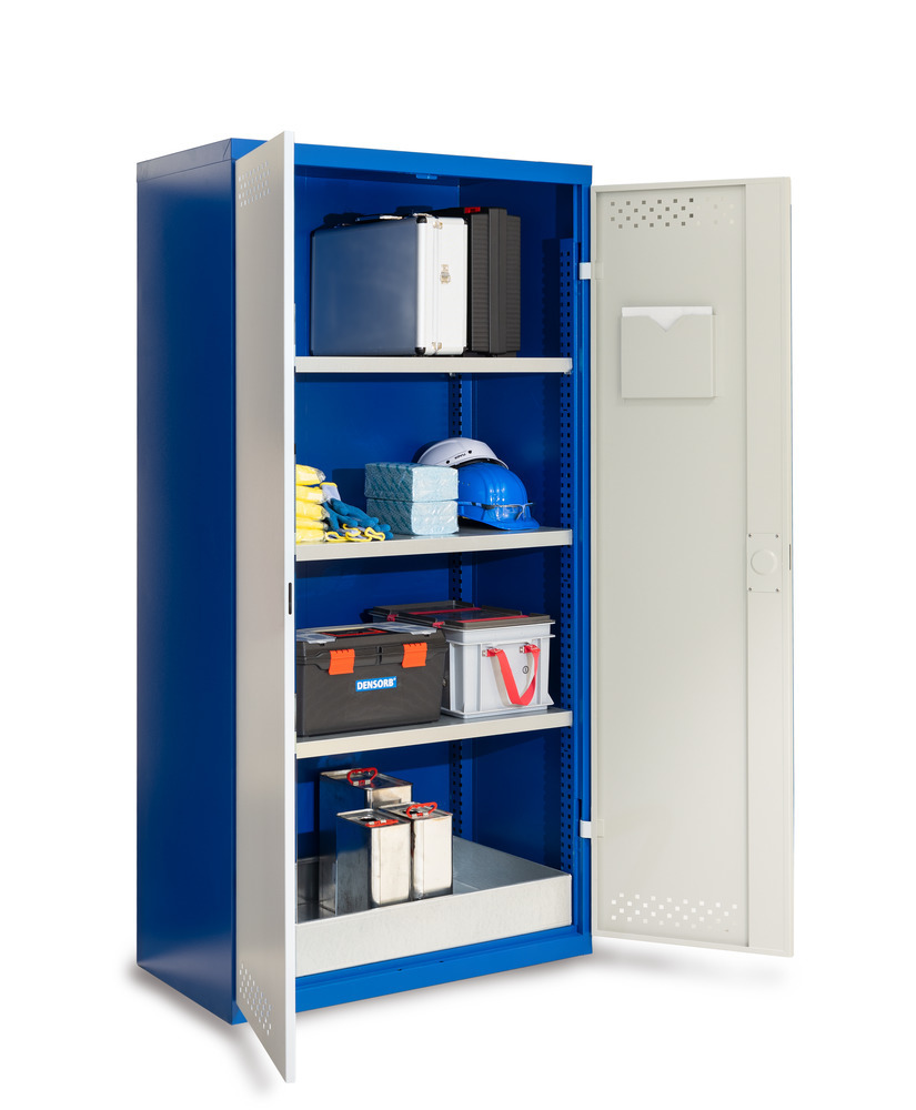 Armario para químicos, con puertas batientes, cubeto inferior y 3 estantes: Systema Easy CS 103