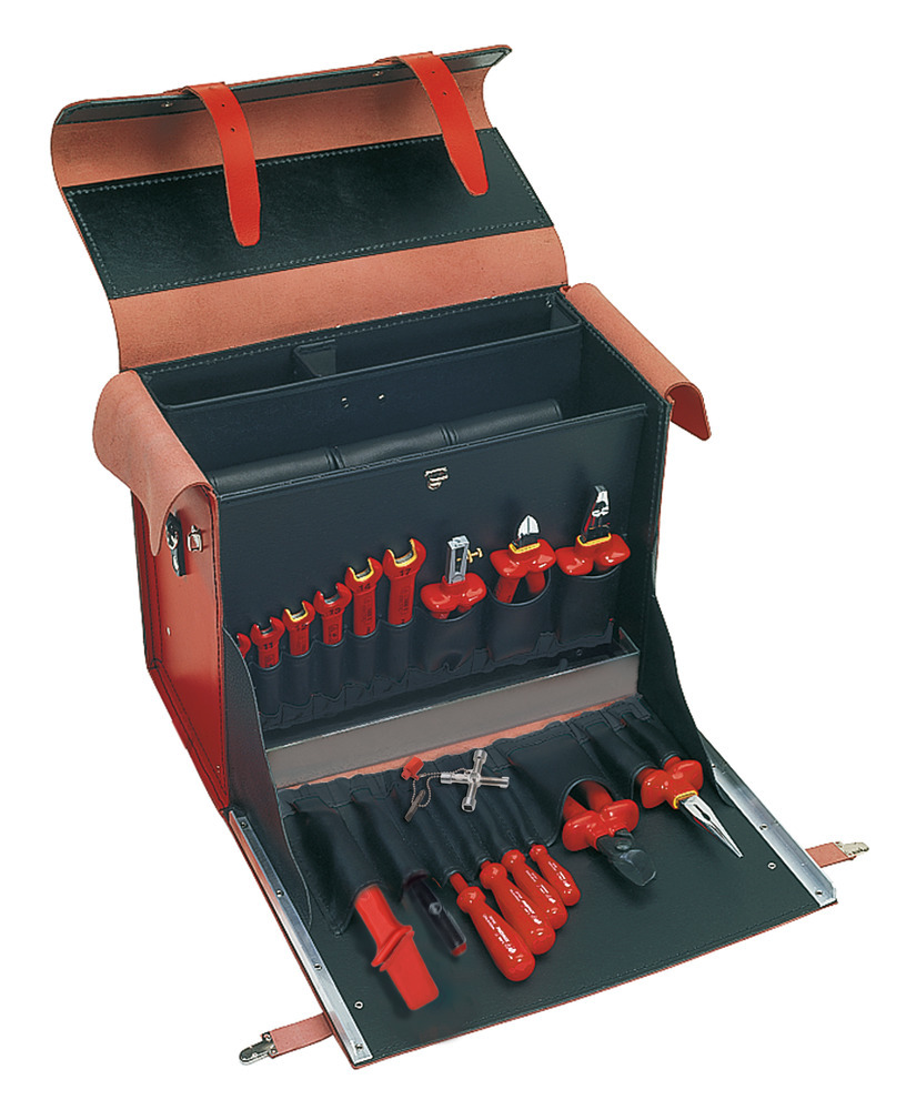 Skórzana walizka narzędziowa VDE Multi, 24 części, otwierana, narzędzia izolowane 1000 V