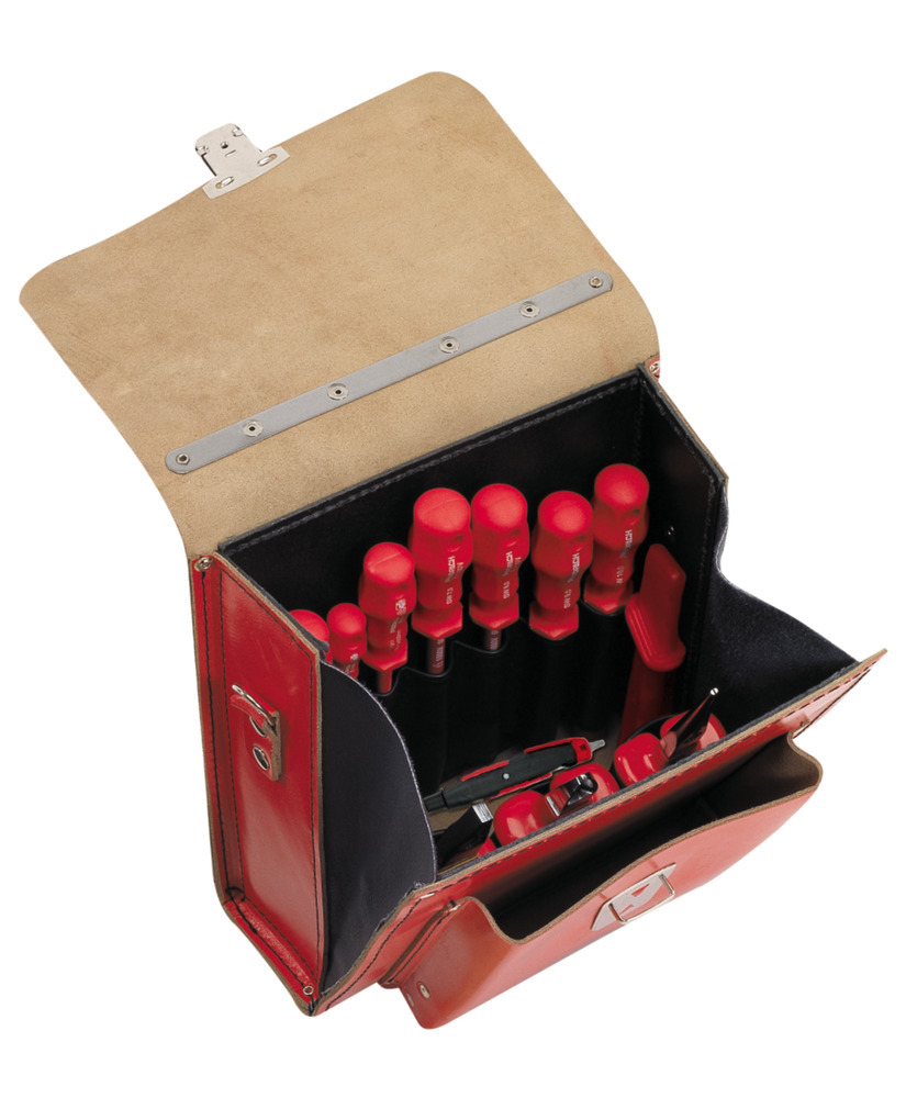 Caja de herramientas de cuero VDE Ergo, 12 piezas, con compartimento, herramientas aisladas 1000 V