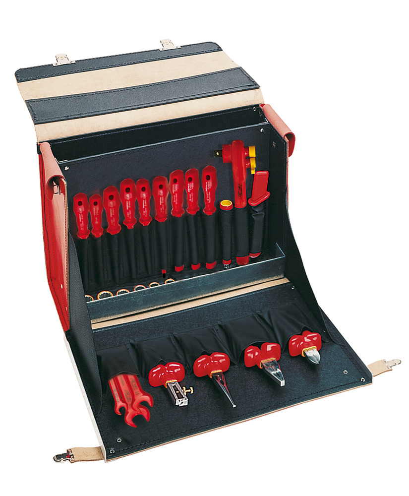 VDE leather tool case ''Standard'', 30 part set, folds open, tools insulated 1000 V