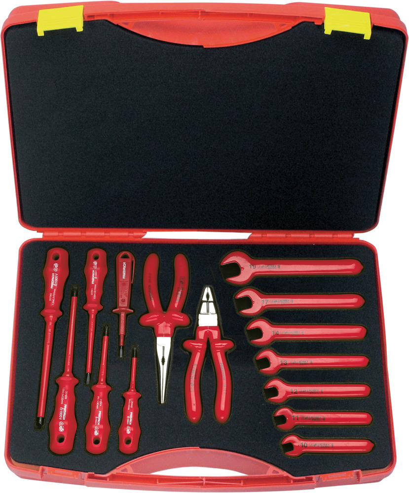 VDE cutting / screwing tool set in plastic case, 15 pieces, dip insulated 1000 V