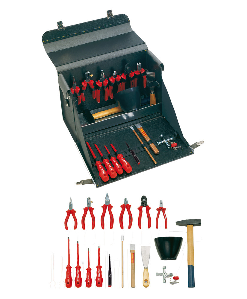 VDE leather tool case ''Starter'', 17 part set, folds open, incl. VDE tools insulated 1000 V