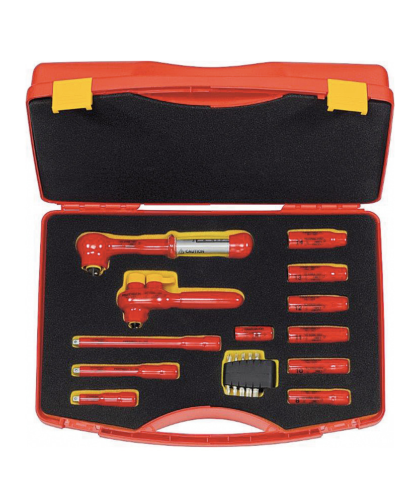 VDE safety tool set 3/8" in plastic case, 13-part, dip insulated 1000 V