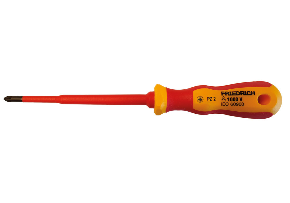 Pozidrive screwdriver Slim-Line, 4.5 mm x PZ1, ergonomic 2K handle, MoV steel, insulated 1000 V