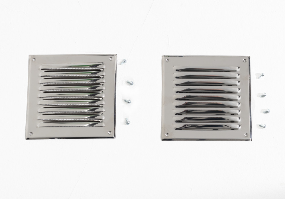 Ventilation grid in stainless steel, 200 x 200 mm, set of 2 including mounting materials