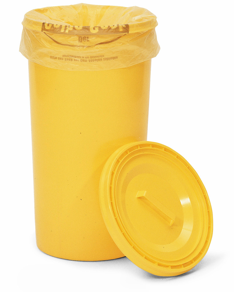 Roska-astia, polyeteeniä (PE), kannella, tilavuus 60 litraa, keltainen