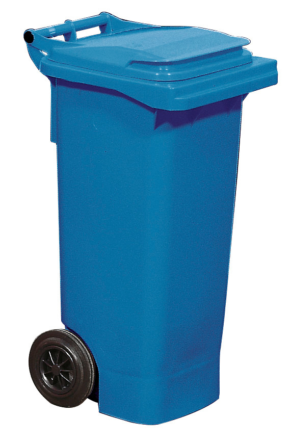 Cubo de basura con ruedas en plástico, volumen de 80 litros, azul