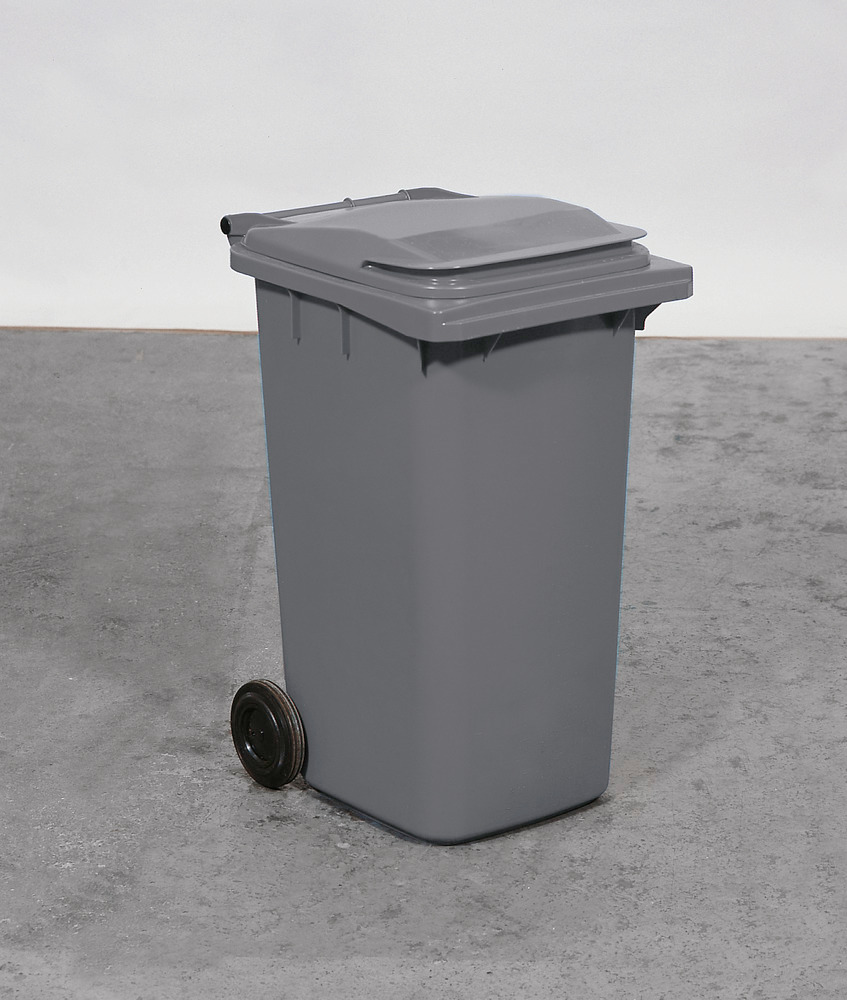 Large wheelie bin in plastic, 120 litre volume, grey