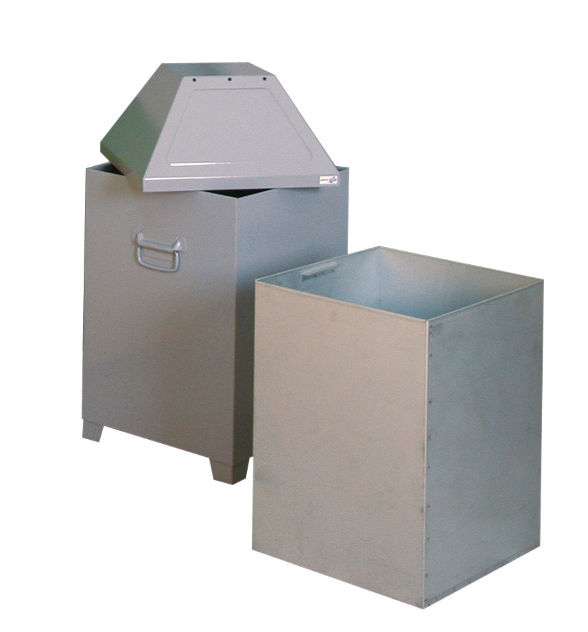 Waste container AB 100, sheet steel, self-closing flap on lid, 95 litre capacity, light silver