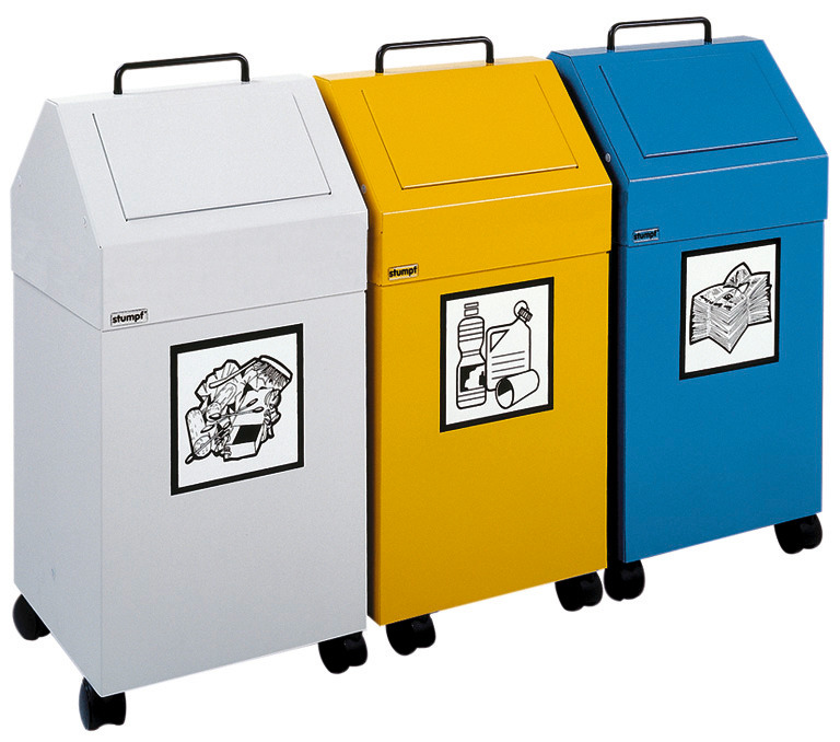 Mobile recyclable material container model AB 45-F with 4 swivel castors, 2 of which can be locked