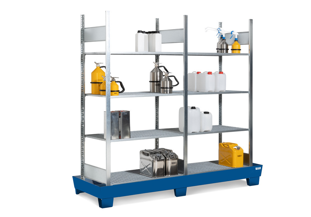 Containment shelving RPF 2060 for flammable substances, painted spill pallet, 8 galvanised grids