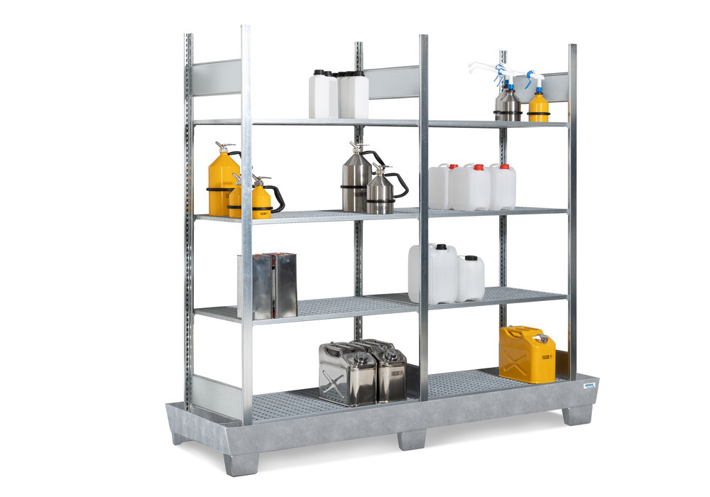 Containment shelving RPF 2060 for flammable substances, galv. spill pallet, 8 galvanised grids