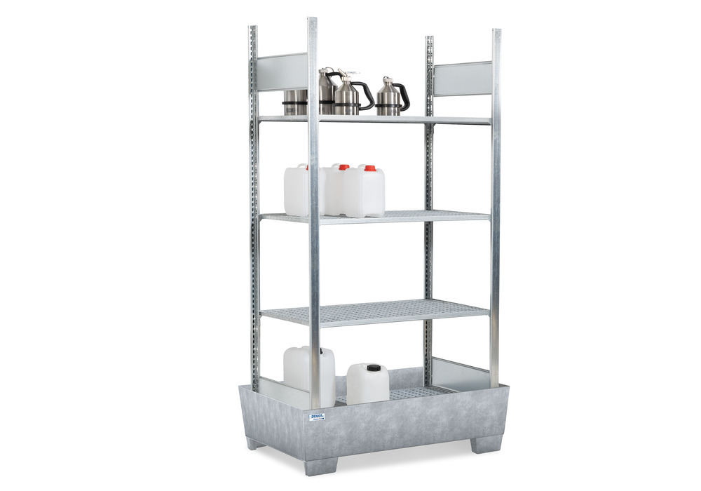 Containment shelving RPF 1060 for flammable substances, galv. spill pallet, 4 galvanised grids