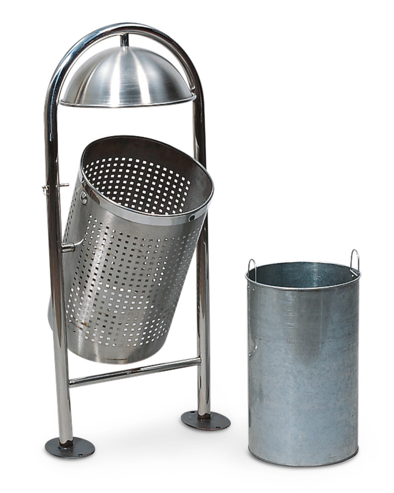 Outdoor waste bin, stainless steel, with hood and tip device, 45 litre capacity