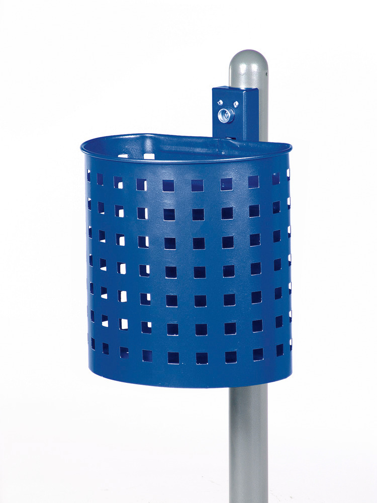 Abfallbehälter aus Lochblech, mit Wandschiene, 20 Liter Volumen, blau