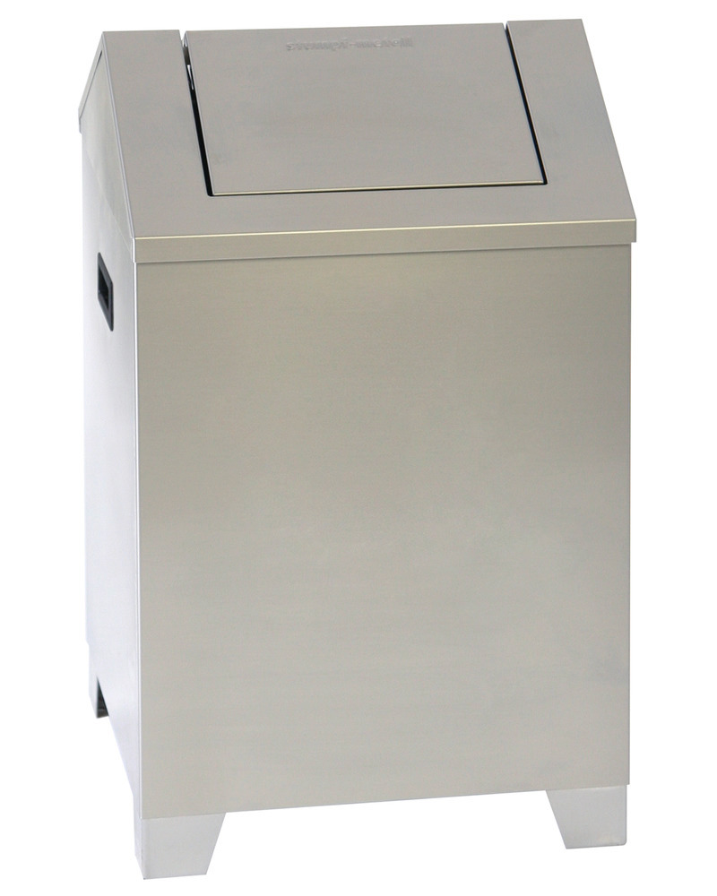 Self-extinguishing recycling bin, stainless steel, 73 litre capacity