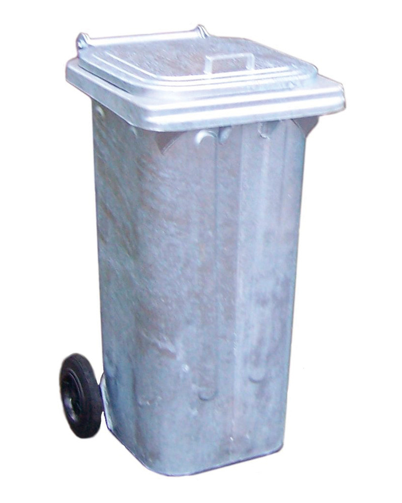 Mobile large waste bins in steel, galvanised, 120 litre volume