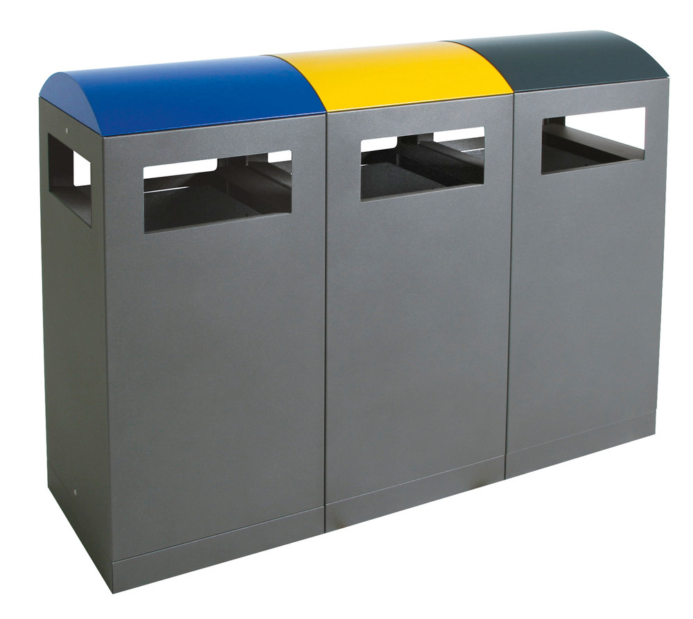Station de collecte de matériaux recyclables pour l'extérieur, 3 x 90 litres, corps gris foncé